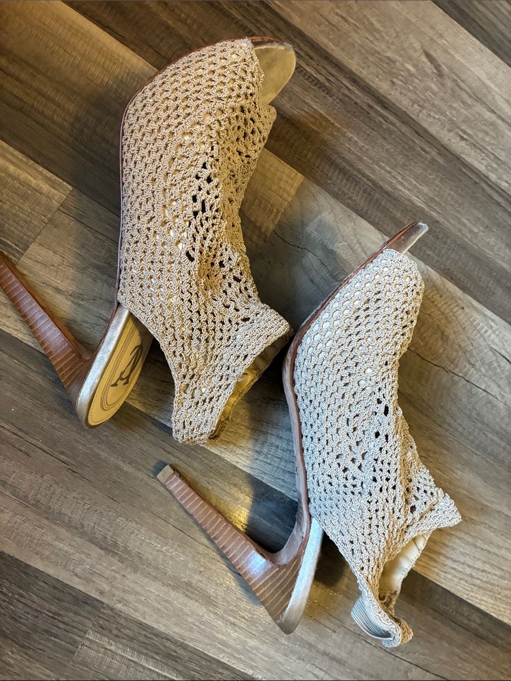 Vince Camuto Beige Crochet Peep-Toe Heels - Picture 10 of 16